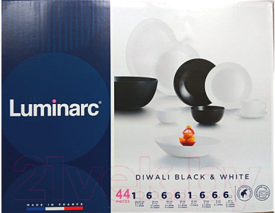 Набор столовой посуды Luminarc Diwali P4678 (44пр, черный/белый)