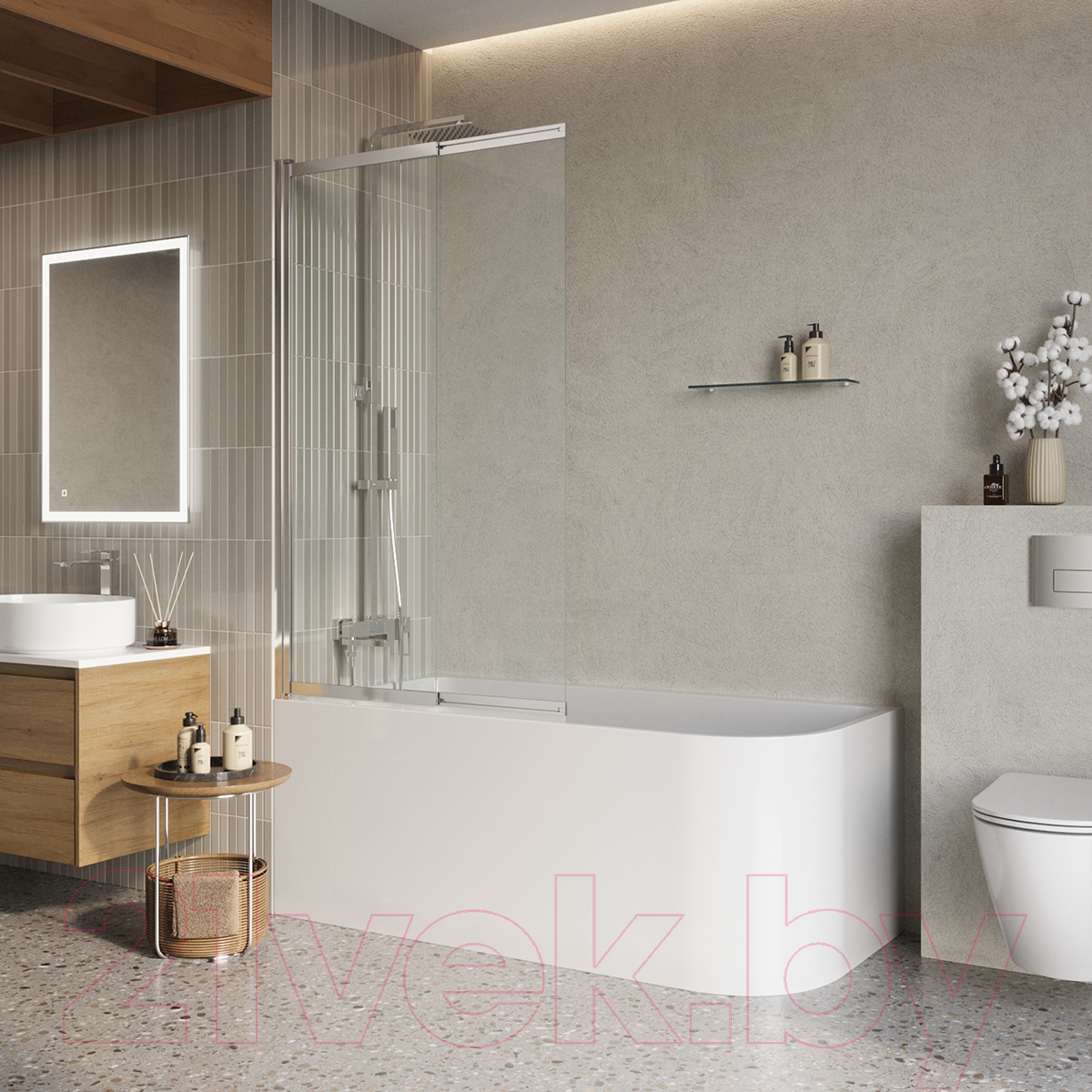 Стеклянная шторка для ванны BelBagno Luce-VF-11-90/145-C-Cr — фото 2