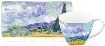 Изображение товара Чашка с блюдцем Elan Gallery Пшеничное поле с кипарисами / 420622