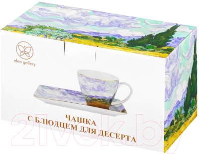 Изображение товара Чашка с блюдцем Elan Gallery Пшеничное поле с кипарисами / 420622