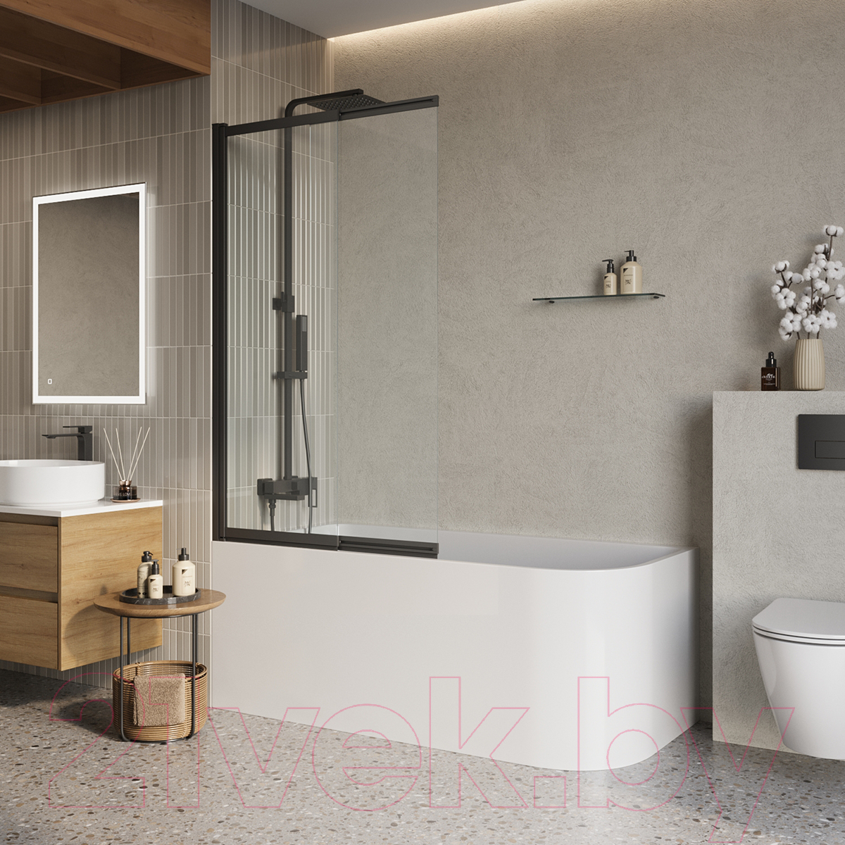 Стеклянная шторка для ванны BelBagno Luce-VF-11-90/145-C-NERO — фото 2