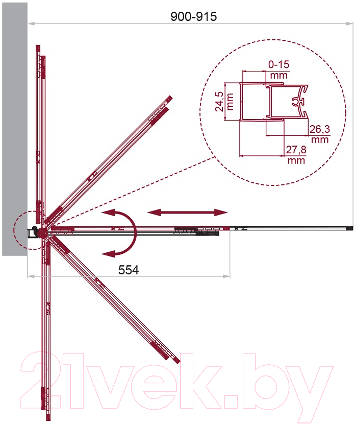 Стеклянная шторка для ванны BelBagno Luce-VF-11-90/145-C-NERO — фото 6