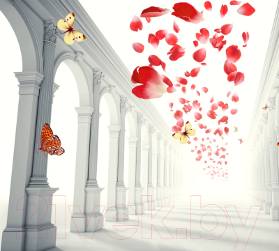 Фотообои листовые ФабрикаФресок 3D Абстракция. Бабочки. Колонны и Розы / 1033270 (300x270)