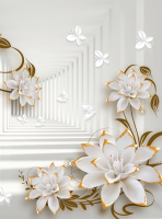 Фотообои листовые ФабрикаФресок 3D Абстракция. Бабочки Цветы и Туннель / 1042270 (200x270) - 