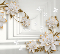 Фотообои листовые ФабрикаФресок 3D Абстракция. Бабочки Цветы и Туннель / 1043270 (300x270) - 