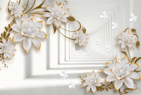Фотообои листовые ФабрикаФресок 3D Абстракция. Бабочки Цветы и Туннель / 1044270 (400x270) - 