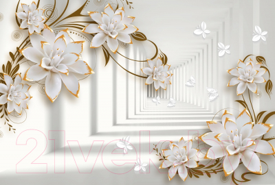 Фотообои листовые ФабрикаФресок 3D Абстракция. Бабочки Цветы и Туннель / 1044270 (400x270)