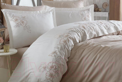 Комплект постельного белья Dantela Vita Hare с вышивкой 200x220 / 10585 (бежевый)