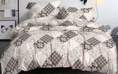 Изображение товара Комплект постельного белья PANDORA №10957-03 2.0 с европростыней (полисатин)