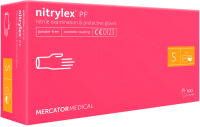 Перчатки одноразовые Mercator Nitrylex PF текстурированные нестерильные неопудренные (S, 100шт, розовый) - 