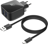 Зарядное устройство сетевое BoraSCO 2 USB 2.1A + Дата-кабель Type-C 2А / 20652 - 
