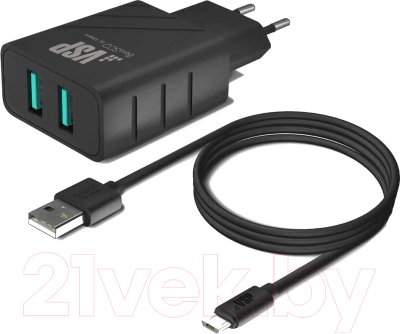 Зарядное устройство сетевое BoraSCO 2 USB 2.4A + Дата-кабель Micro USB 2А / 37263