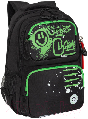 Школьный рюкзак Grizzly RB-453-1 (черный/зеленый)