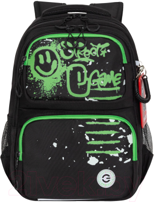 Школьный рюкзак Grizzly RB-453-1 (черный/зеленый)
