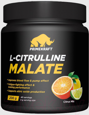 L-цитруллин Prime Kraft Malate (200г банка, цитрусовый микс)
