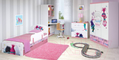 Односпальная кровать Polini Kids Fun 3200 Тролли (розовый)
