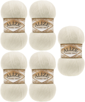 Набор пряжи для вязания Alize Angora Gold 20% шерсть, 80% акрил / 01 (550м, молочный, 5 мотков) - 