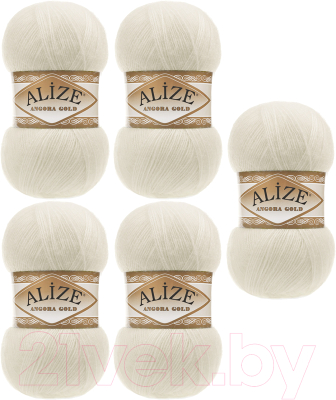 Набор пряжи для вязания Alize Angora Gold 20% шерсть, 80% акрил / 01 (550м, молочный, 5 мотков)