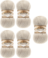 Набор пряжи для вязания Alize Angora Gold 20% шерсть, 80% акрил / 152 (550м, бежевый, 5 мотков) - 
