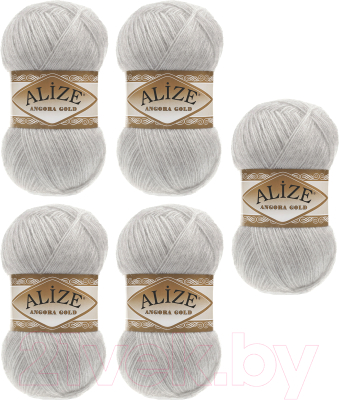 Набор пряжи для вязания Alize Angora Gold 20% шерсть, 80% акрил / 208 (550м, светло-серый, 5 мотков)