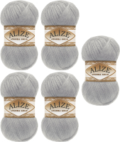 Набор пряжи для вязания Alize Angora Gold 20% шерсть, 80% акрил / 21 (550м, серый, 5 мотков) - 