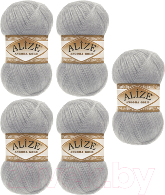 Набор пряжи для вязания Alize Angora Gold 20% шерсть, 80% акрил / 21 (550м, серый, 5 мотков)