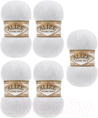 Набор пряжи для вязания Alize Angora Gold 20% шерсть, 80% акрил / 55 (550м, белый, 5 мотков)
