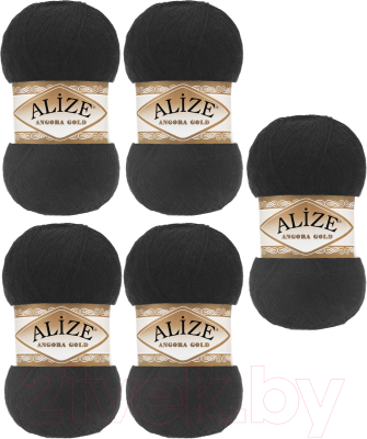 Набор пряжи для вязания Alize Angora Gold 20% шерсть, 80% акрил / 60 (550м, черный, 5 мотков)