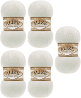 Набор пряжи для вязания Alize Angora Gold 20% шерсть, 80% акрил / 62 (550м, молочный, 5 мотков) - 