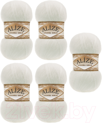 Набор пряжи для вязания Alize Angora Gold 20% шерсть, 80% акрил / 62 (550м, молочный, 5 мотков)