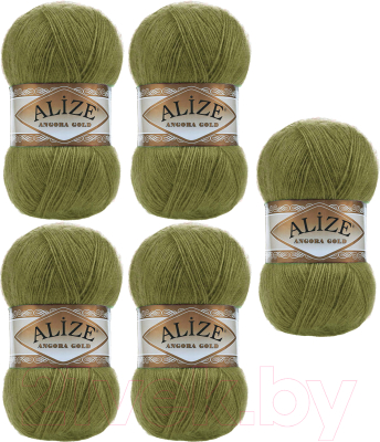 Набор пряжи для вязания Alize Angora Gold 20% шерсть, 80% акрил / 758 (550м, оливковый, 5 мотков)