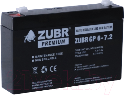 Автомобильный аккумулятор Zubr GP 6V (7.2 А/ч)