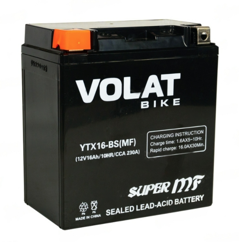 Мотоаккумулятор VOLAT YTX16-BS (MF) L+ (16А/ч)