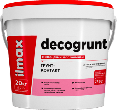 Грунтовка ilmax Decorgrunt Грунт-контакт колеруемая НВ П 1 ПС (20кг, белый) - 