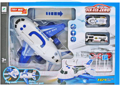 Набор игрушечной техники Sharktoys Полицейский самолет с машинкой, катером и знаками / 1001020