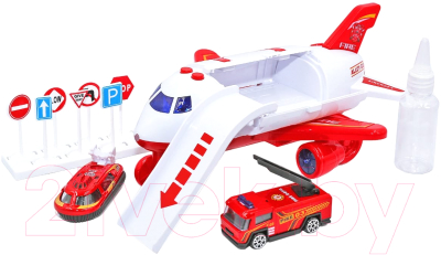 Набор игрушечной техники Sharktoys Пожарный самолет с машинкой, катером и знаками / 1001022