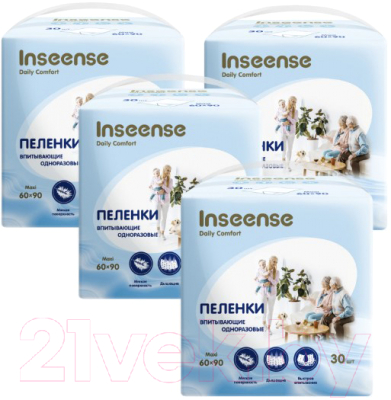Набор пеленок одноразовых впитывающих Inseense Daily Comfort 60x90 / Ins69304МDC (4x30шт)