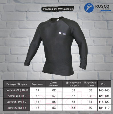 Лонгслив для единоборств RuscoSport Детский для ММА (2XL, синий)