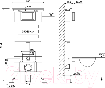 Унитаз подвесной с инсталляцией Grossman GR-4414S+900.K31.01.000+700.K31.01.000.000