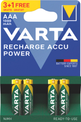 Комплект аккумуляторов Varta Rechargeable Accu 3+1 R2U AAA 1000mAh / 05703301494 (4шт)