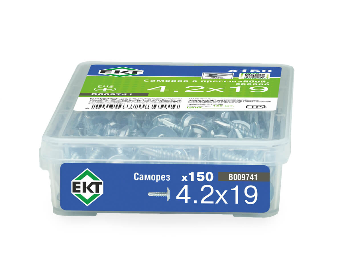 Саморез ЕКТ С прессшайбой 4.2х19 сверло / B009741 (150шт, цинк) — фото 3