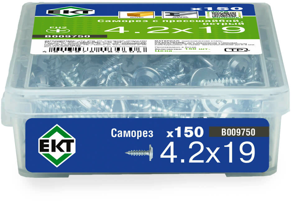 Саморез ЕКТ С прессшайбой 4.2х19 острый / B009750 (150шт, цинк) — фото 3