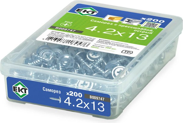 Саморез ЕКТ С прессшайбой 4.2х13 острый / B009747 (200шт, цинк)