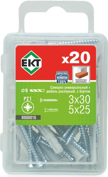 Дюбель распорный ЕКТ 3.0x30 / B008016 (20шт, нейлон)