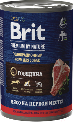 Влажный корм для собак Brit Premium by Nature с говядиной / 5051120 (410г)