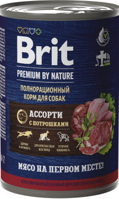 Влажный корм для собак Brit Premium by Nature мясное ассорти и потрошка / 5051137 (410г)