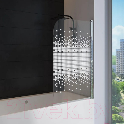 Стеклянная шторка для ванны Teymi Solli Mosaic 85x140 / T00203 (прозрачное стекло/хром)