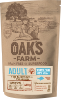 Сухой корм для кошек Oak's Farm Беззерновой для взрослых кошек. Белая рыба (400г) - 