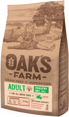 Сухой корм для собак Oak's Farm Беззерновой для взрослых собак всех пород. Домашняя птица (12кг)