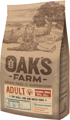 Сухой корм для собак Oak's Farm Беззерновой для малых и миниатюрных пород. Лосось и криль (6.5кг)